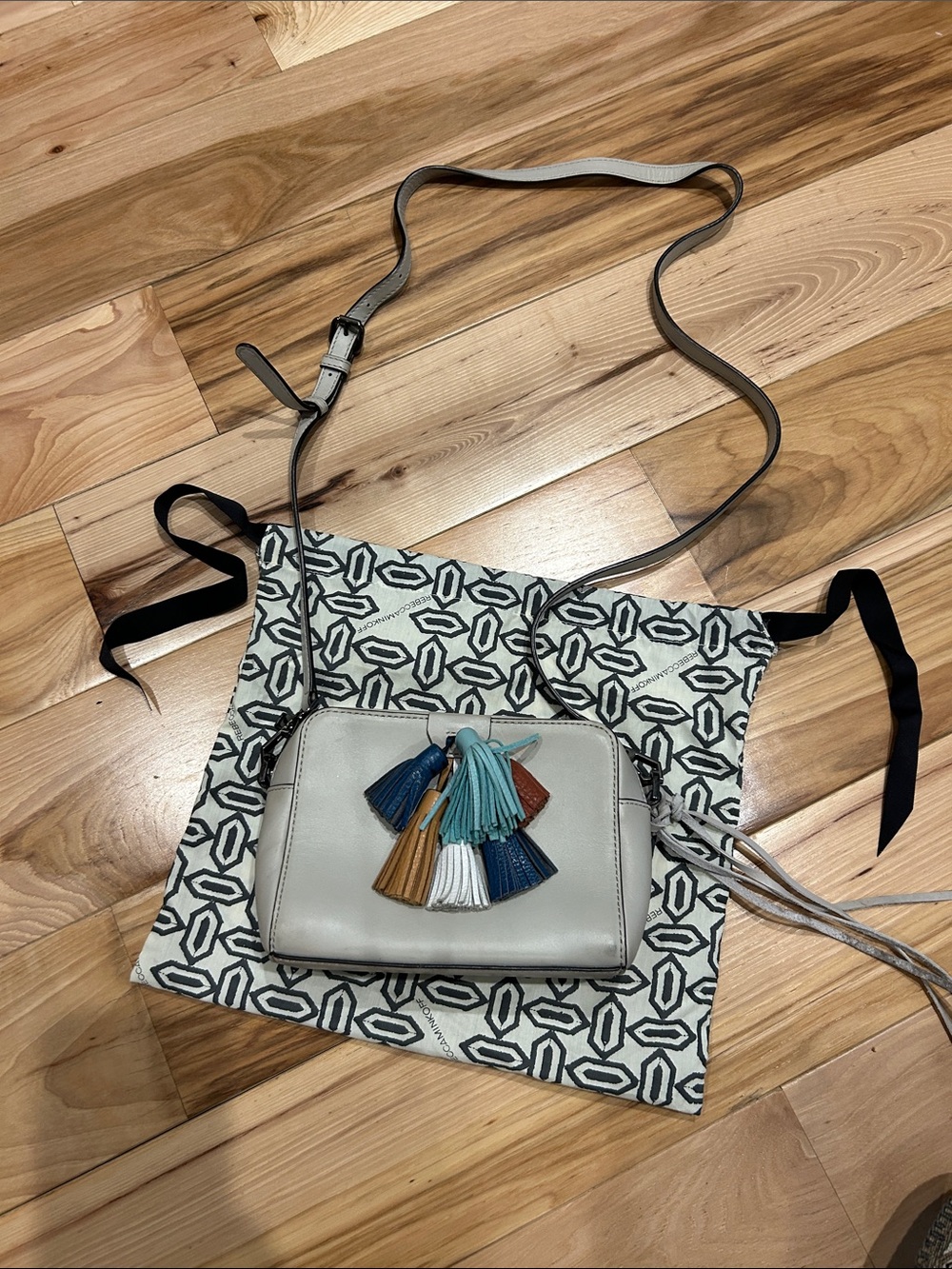 Rebecca Minkoff White Leather Crossbody with Multicolor Tassels